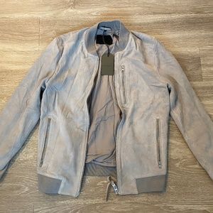 AllSaints Kemble Suede Bomber Jacket, Cement Grey